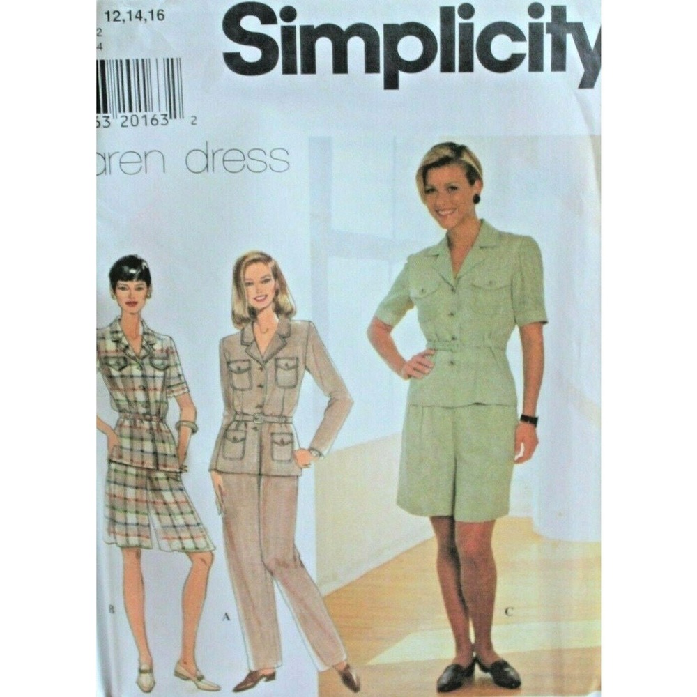 Simplicity Sewing Pattern 7598 Misses 12-16 Tan Safari Top Pants Shorts Uncut